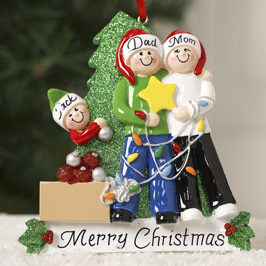 Family Of 3 Decorating Tree