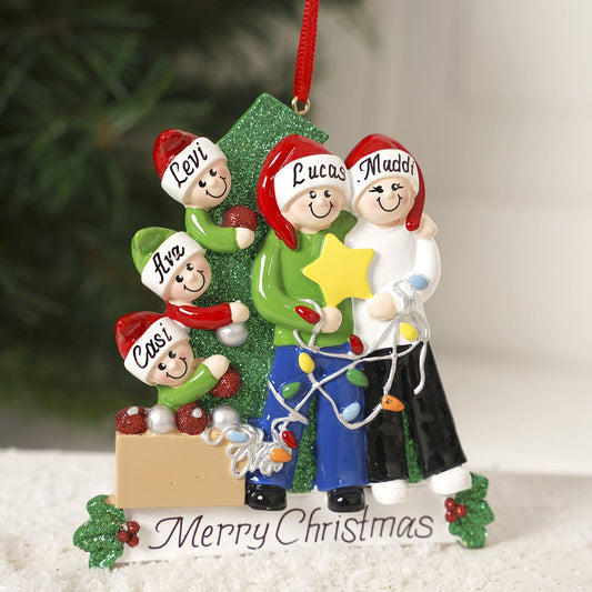 Family Of 5 Decorating Tree