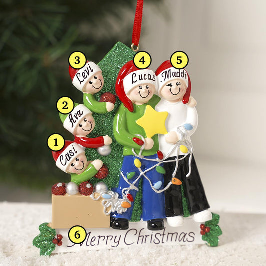 Family Of 5 Decorating Tree