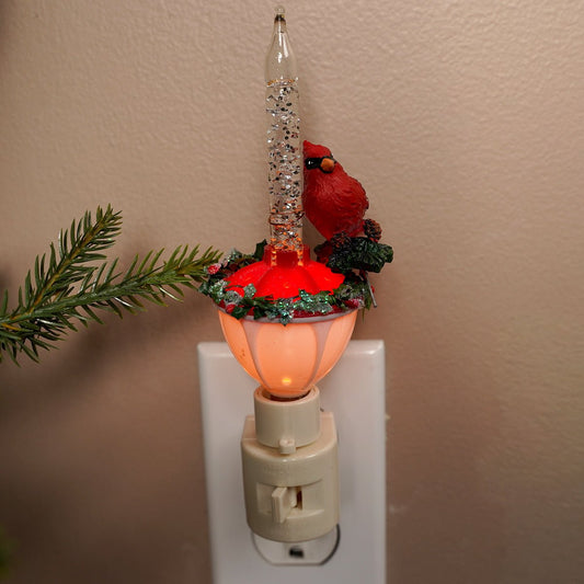 Cardinal On Holly Bubble Nightlight - Christmas Place