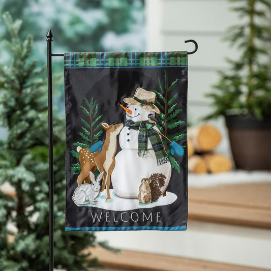 Woodland Snowman And Friends Garden Flag