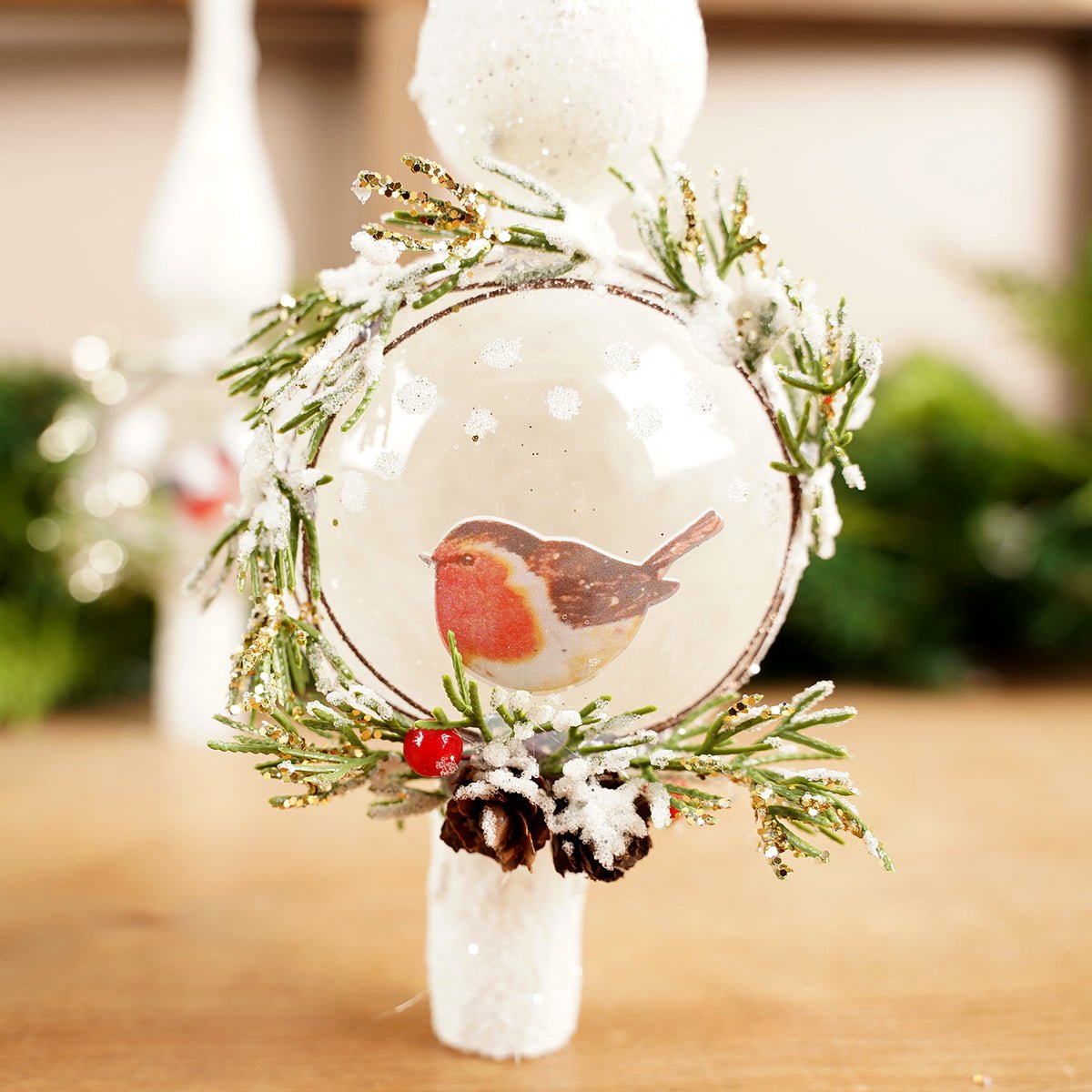 Snow Bird Glass Tree Topper - Christmas Place