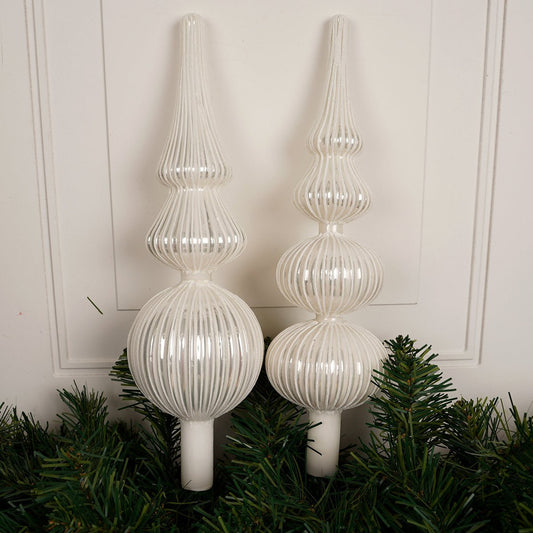 Glass White Finial Tree Topper - Christmas Place