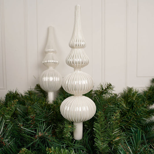Glass White Finial Tree Topper - Christmas Place