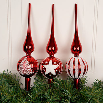 Glass Red White Finial Tree Topper