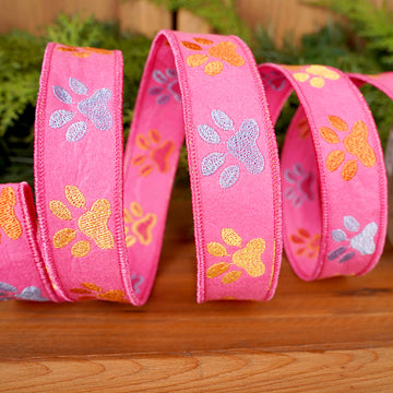 1.5Inch Pink Dog Paw Ribbon