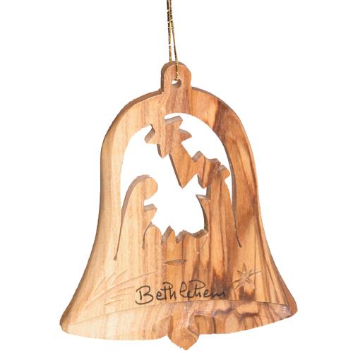 Olivewood Bell Nativity Ornament