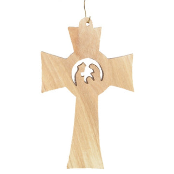 Olivewood Cross Nativity Ornament