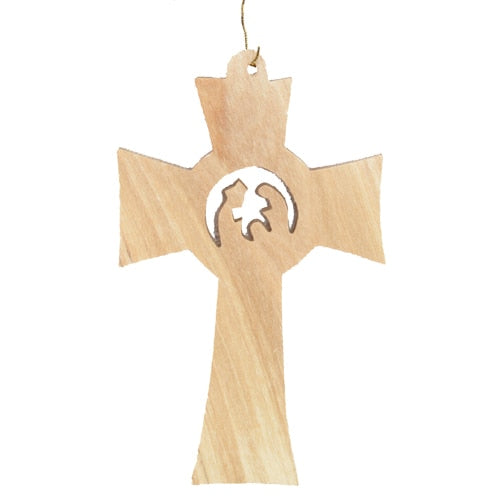 Olivewood Cross Nativity Ornament