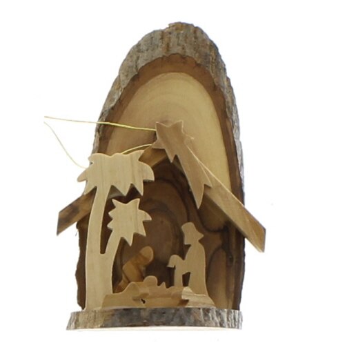 Olive Wood Fine Bark Nativity Grotto
