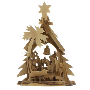 Olive Wood Tree Shape Nativity Grotto