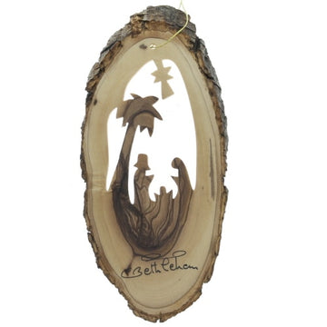Olive Wood Nativity Bark Ornament