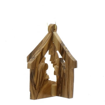 Olive Wood Stable and Nativity Ornament