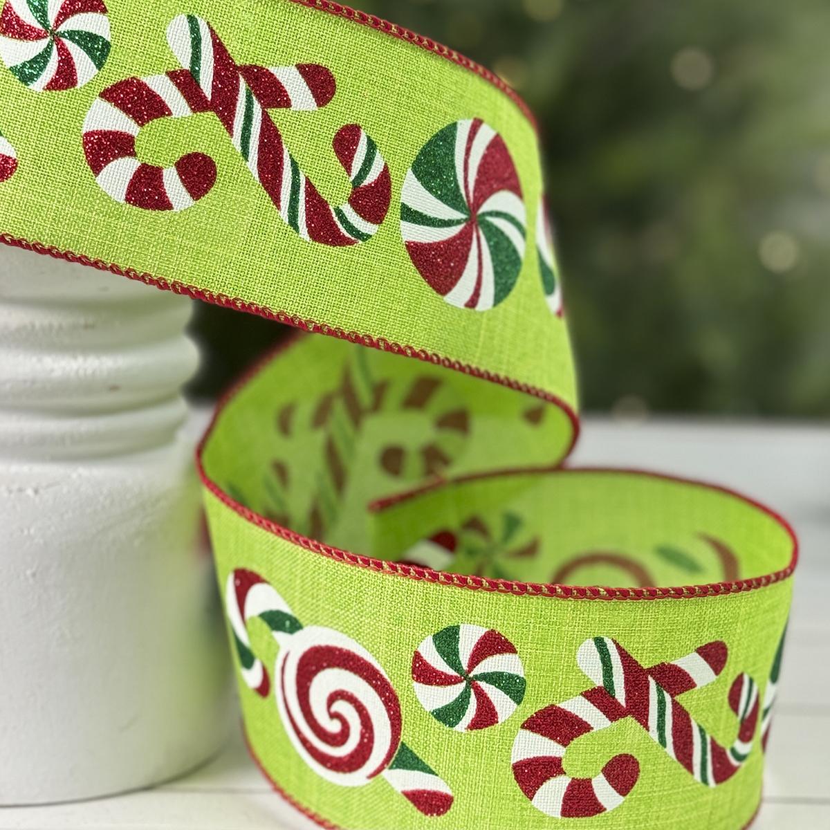 Green Peppermint Candy Ribbon 2.5in x 10yd - Christmas Place