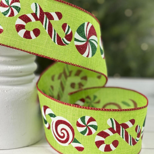 Green Peppermint Candy Ribbon 2.5in x 10yd
