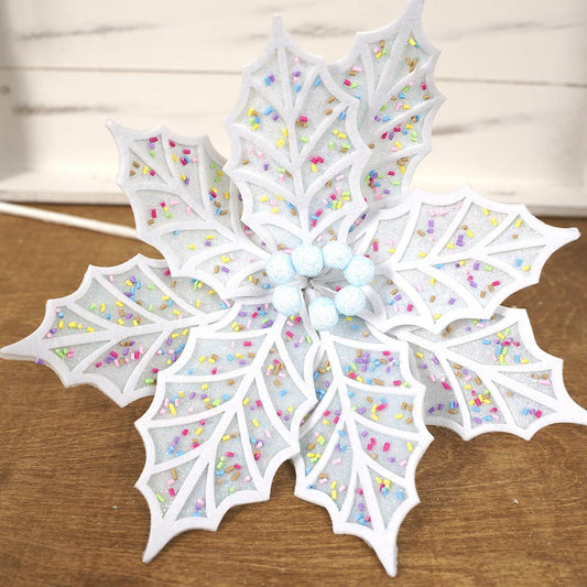 22 Inch Blue Confetti Poinsettia Stem