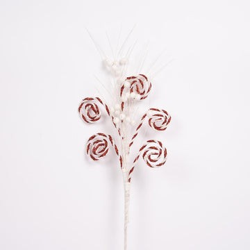 28 Inch Red White Curly Grass Spray