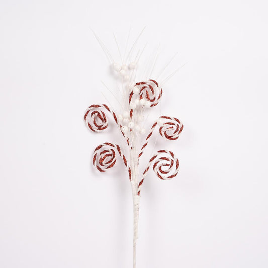 28 Inch Red White Curly Grass Spray