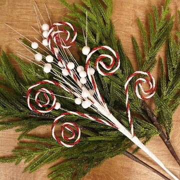 28 Inch Red White Curly Grass Spray - Christmas Place