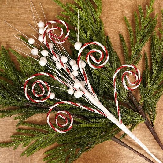 28 Inch Red White Curly Grass Spray - Christmas Place