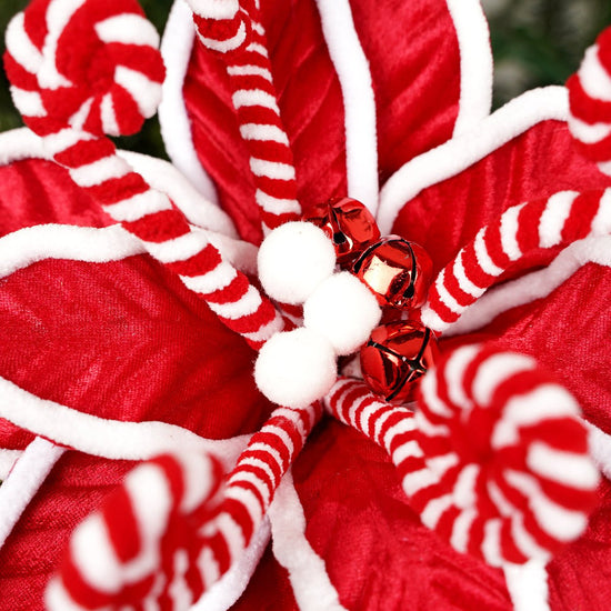 22IN RED WHITE PEPPERMINT POINSETTIA - Christmas Place