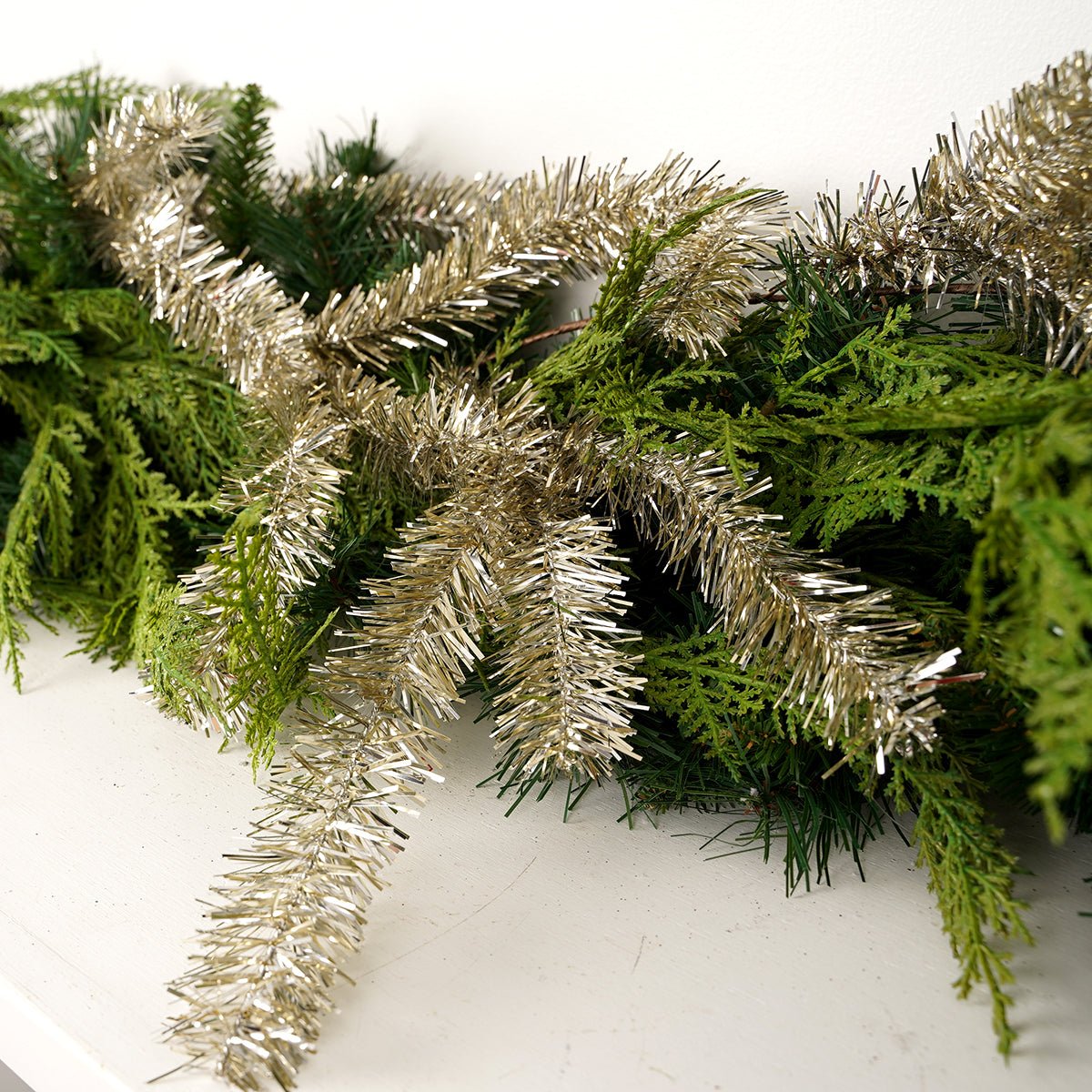 5 feet in length Champagne Christmas Tinsel Garland - Christmas Place