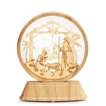 Lighted Wood Holy Family Snow Globe