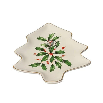 Holly Porcelain Tree Shape Plate - Christmas Place