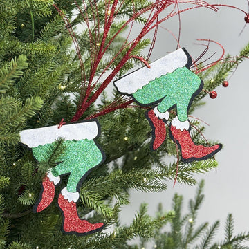Glitter Grinch Leg Grass Spray - Christmas Place