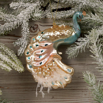 5.3Inch Glass Peacock Ornament - Christmas Place