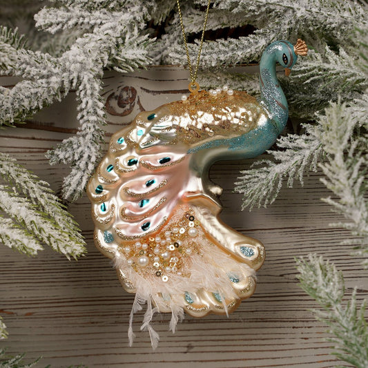 5.3Inch Glass Peacock Ornament - Christmas Place