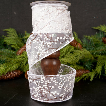 2.5Inch White Natural Glitter Berry Spray Ribbon
