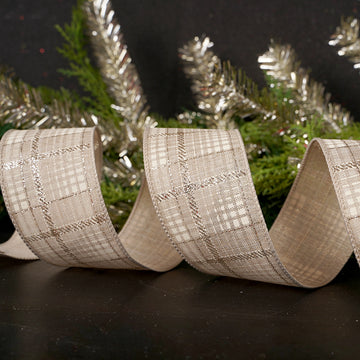 2.5Inch Champagne Natural Glitter Plaid Ribbon