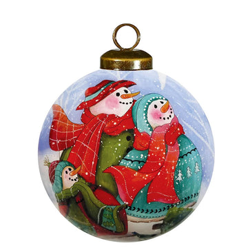 Bless Our Family Snowman Glass Ornament