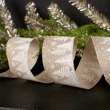 2.5Inch Natural White Snow trees Ribbon
