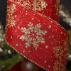 2.5Inch Red Gold Snowflake Glitter Ribbon - Christmas Place