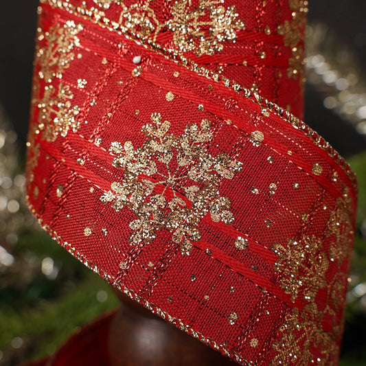 2.5Inch Red Gold Snowflake Glitter Ribbon - Christmas Place