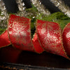 2.5Inch Red Gold Ornament With Tinsel Edge Ribbon