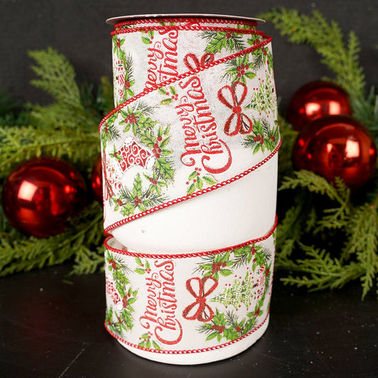 2.5Inch Red White Green Merry Christmas Ribbon - Christmas Place