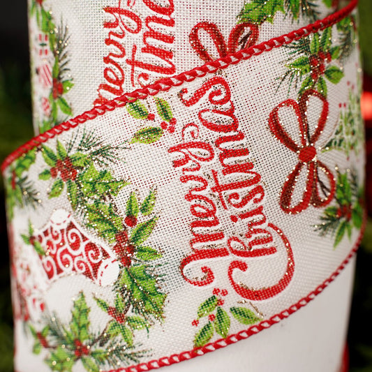 2.5Inch Red White Green Merry Christmas Ribbon - Christmas Place