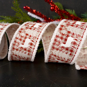 2.5Inch Red White Deer Tree Check Ribbon
