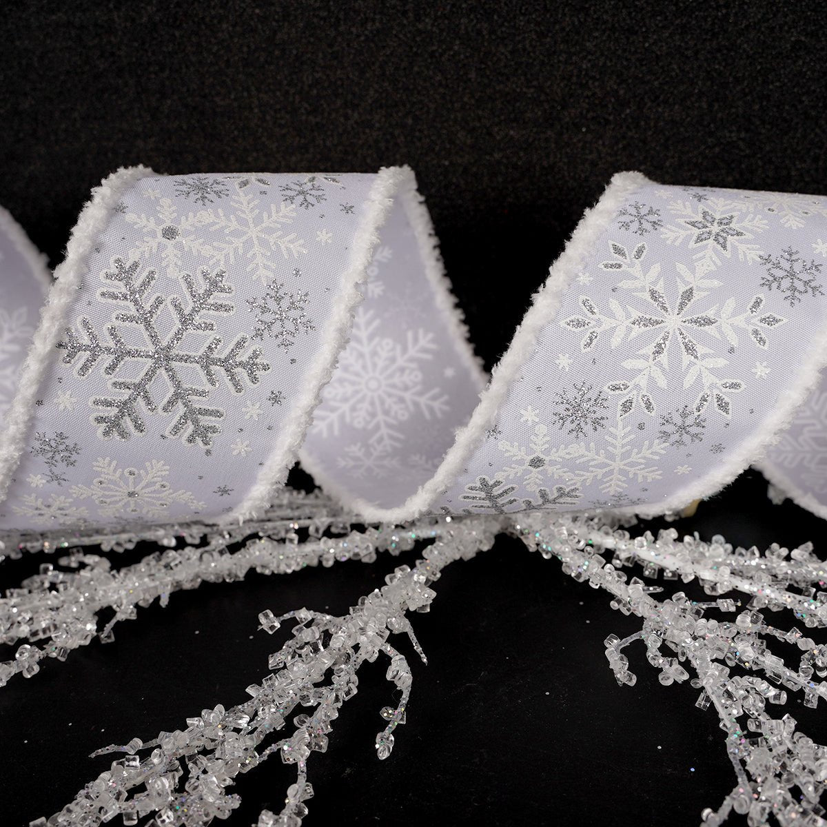 2.5Inch White Snowflake Snow Edge Ribbon - Christmas Place