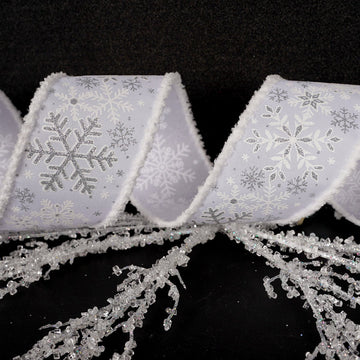 2.5Inch White Snowflake Snow Edge Ribbon - Christmas Place
