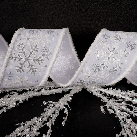 2.5Inch White Snowflake Snow Edge Ribbon - Christmas Place