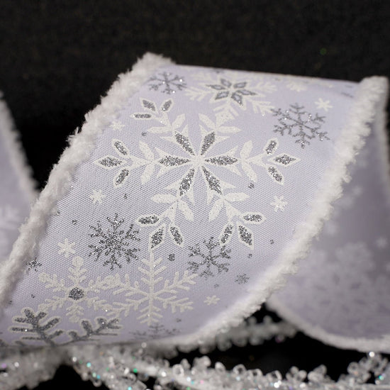 2.5Inch White Snowflake Snow Edge Ribbon - Christmas Place