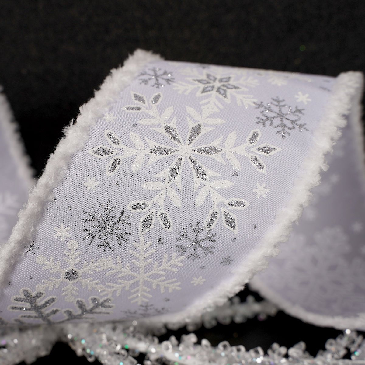 2.5Inch White Snowflake Snow Edge Ribbon - Christmas Place