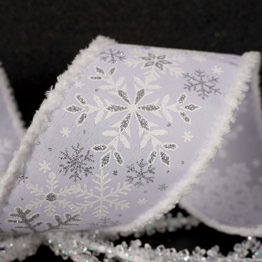 2.5Inch White Snowflake Snow Edge Ribbon - Christmas Place