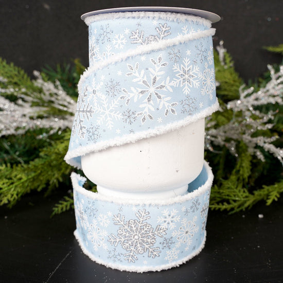 2.5Inch Blue White Snowflake Snow Edge Ribbon - Christmas Place