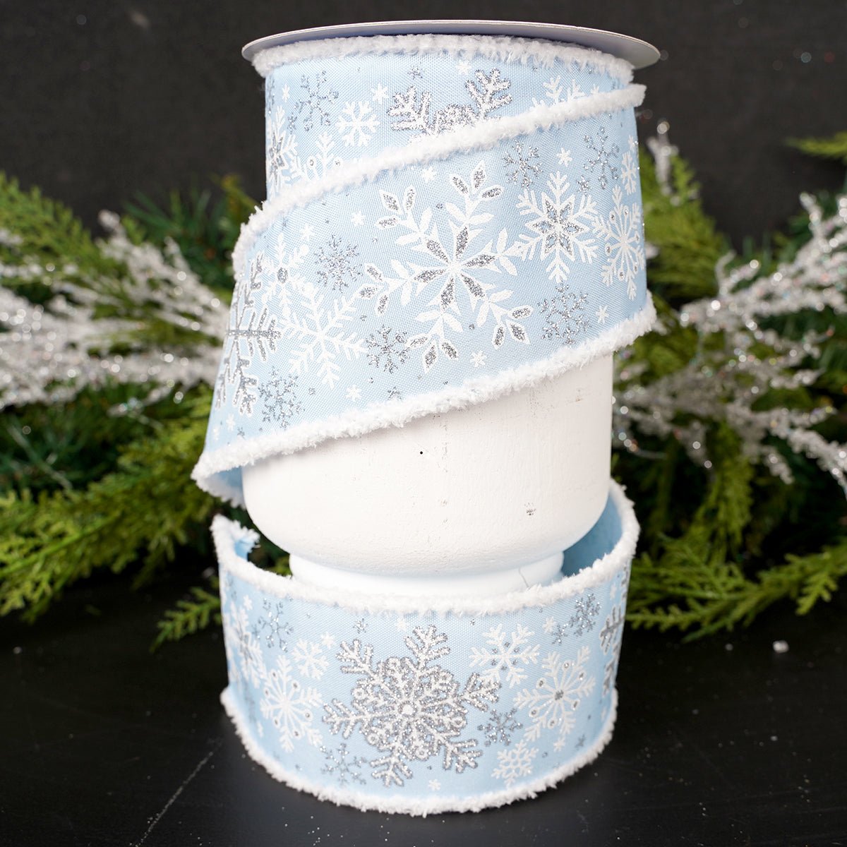 2.5Inch Blue White Snowflake Snow Edge Ribbon - Christmas Place