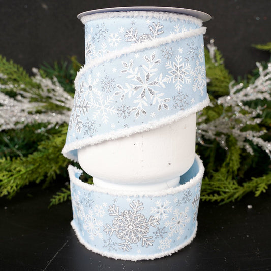 2.5Inch Blue White Snowflake Snow Edge Ribbon - Christmas Place